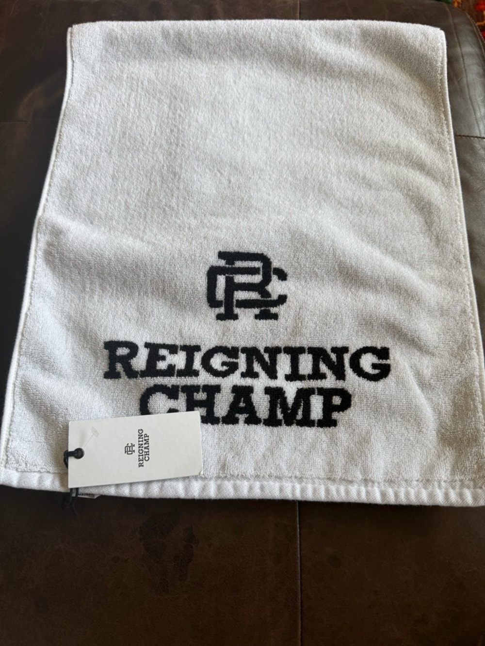 Reigning Champ White Hand Towel with Black Logo
